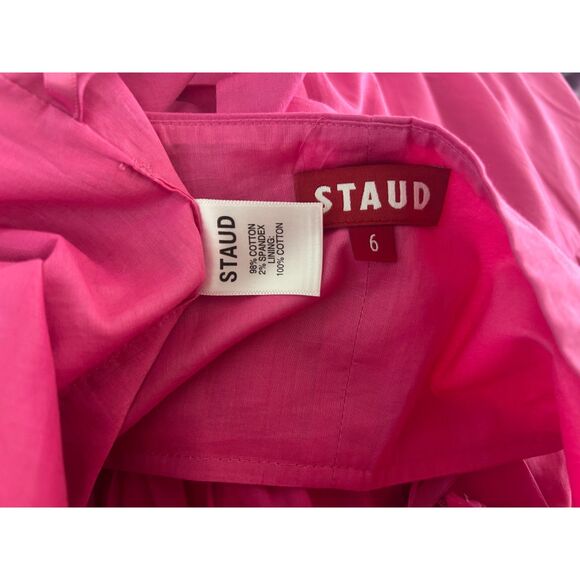 STAUD Women's Sea Skirt Peony Pink Poplin Smocked Kai Top Size 6 - Picture 4 of 7